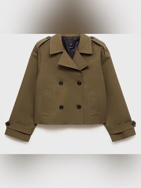 Mango Olive Double-Breasted Trench Jacket